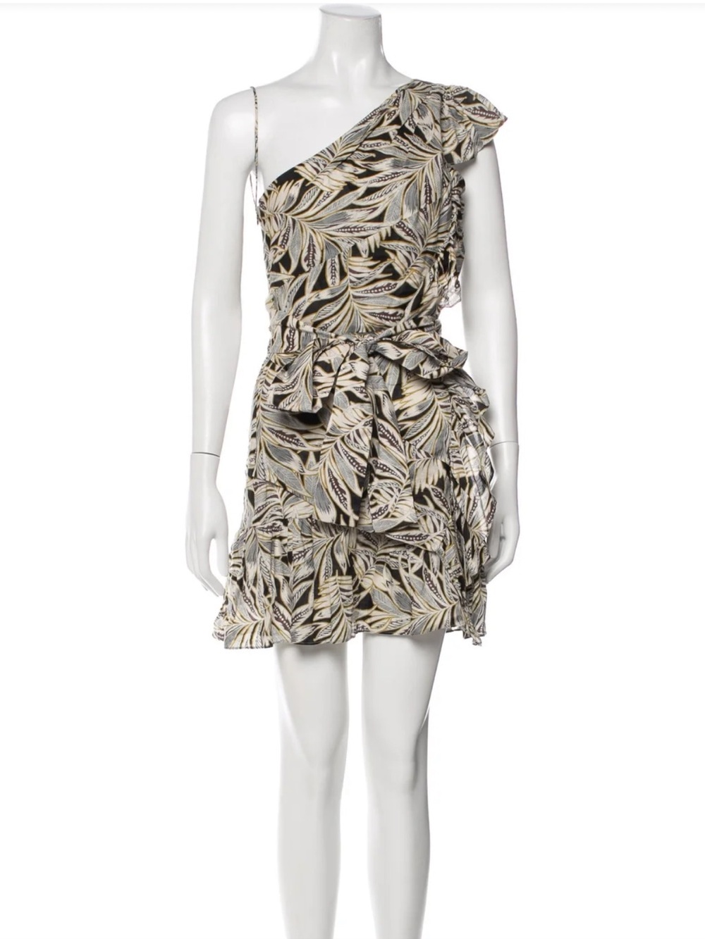 Alexis Adela Black Safari One-Shoulder Ruffle Mini Dress Size XS